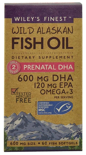 Wiley's Finest Wild Alaskan Fish Oil Prenatal DHA -- 600 mg - 60 Softgels