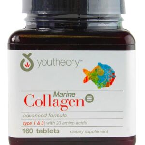 Youtheory Marine Collagen Advanced Formula Type 1 & 3 -- 160 Tablets