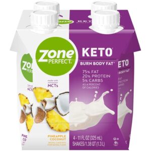 Zone Perfect Keto Ready-To-Drink Shake Pineapple Coconut -- 11 fl oz Each / Pack of 4