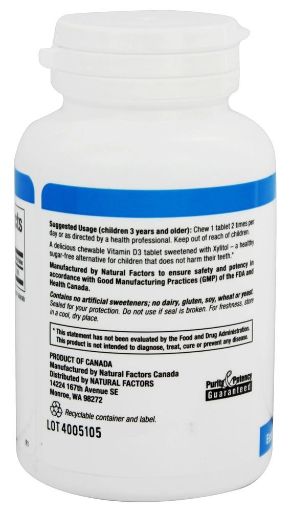 Comprar Vitamina D3 para Crianças 400 UI - 100 comprimidos mastigáveis Natural Factors - Imagem 3