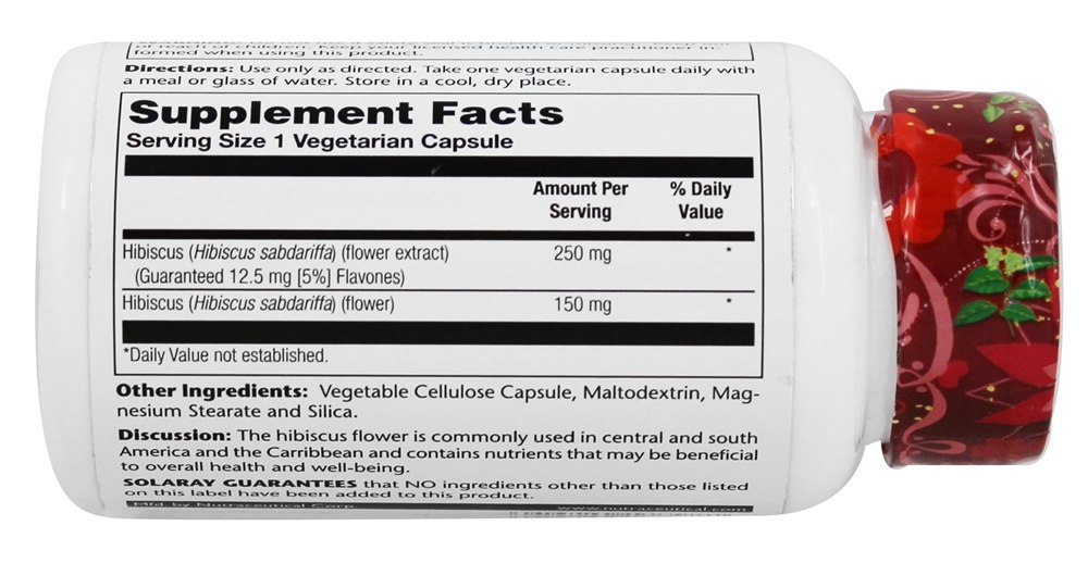 Comprar Potência Garantida Extrato de Flor de Hibisco 250 mg. - Cápsulas vegetarianas 60 Solaray - Imagem 2