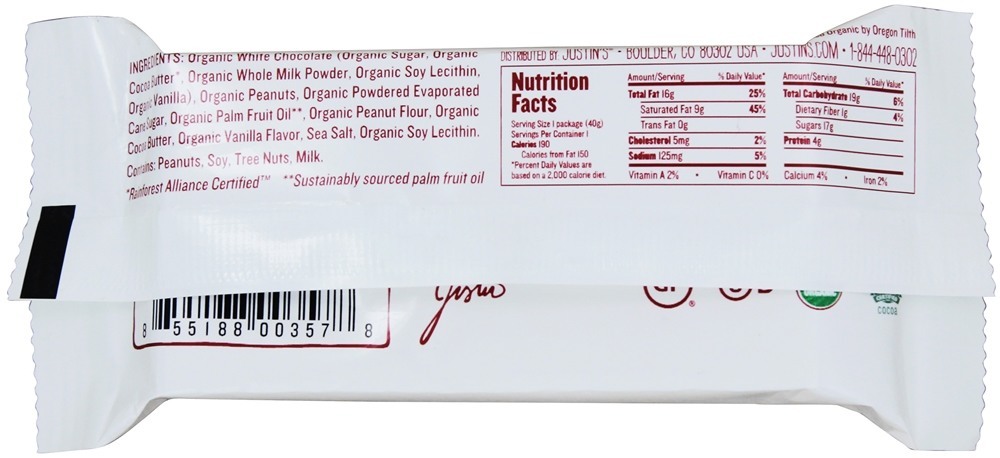 Comprar Manteiga De Amendoim Copos De Chocolate Branco - 1.4 oz. Justin's Nut Butter - Imagem 2