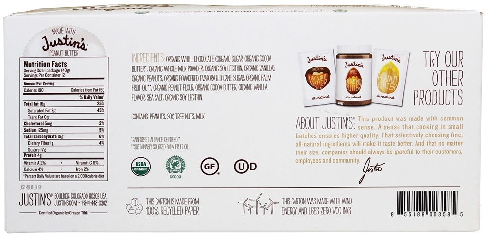 Comprar Manteiga De Amendoim Copos De Chocolate Branco - 1.4 oz. Justin's Nut Butter - Imagem 5