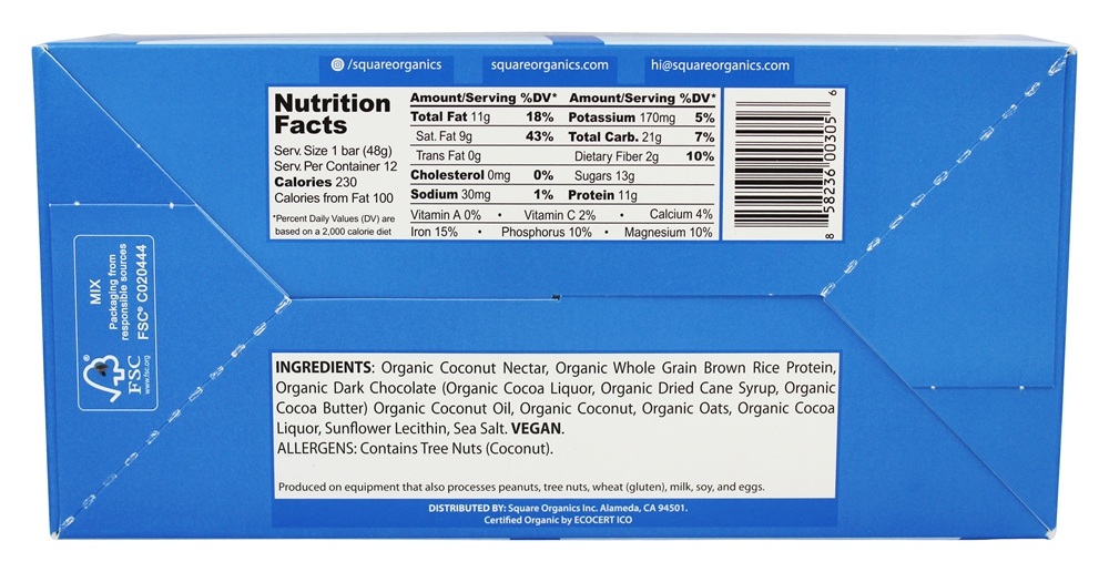 Comprar Coco De Proteína Orgânica De Coco Revestido De Chocolate - 12 Barras Square Organics - Imagem 2