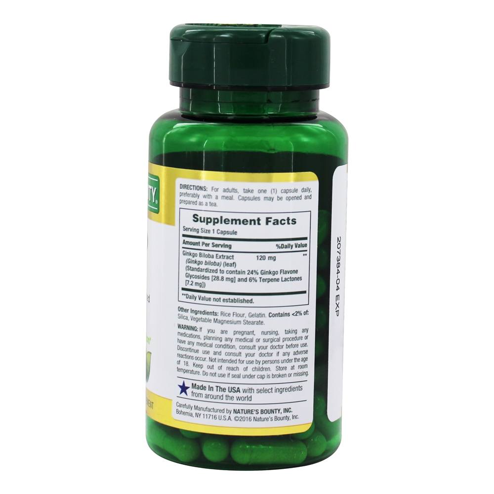 Comprar Padronizada Extrair Ginkgo Biloba para Saudável Cérebro Função & Circulação 120 mg. - Cápsulas 100 Nature's Bounty - Imagem 2