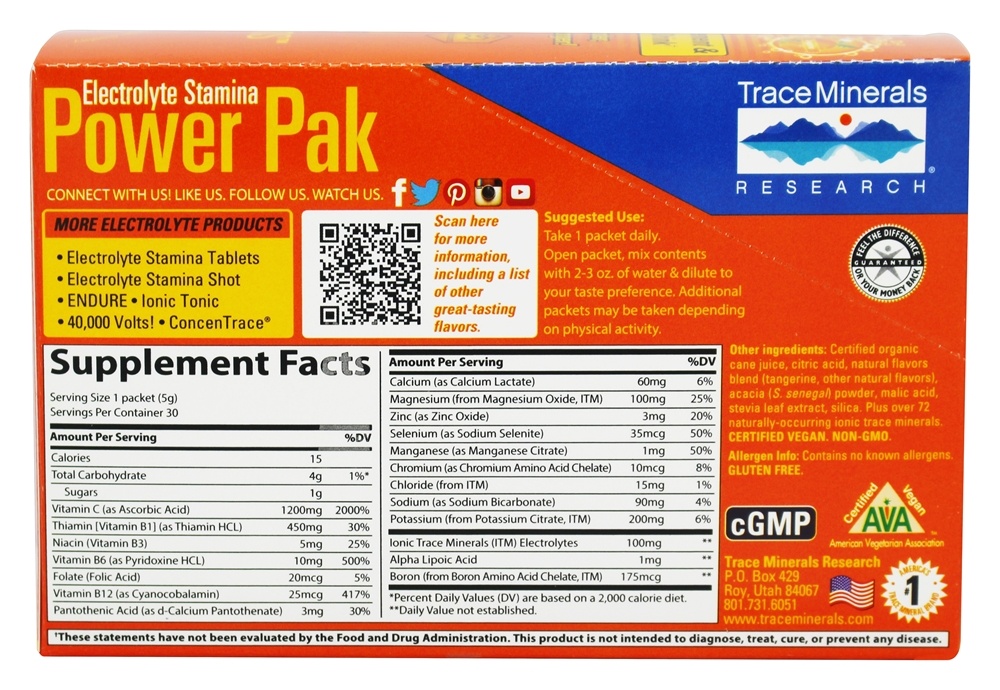 Comprar Eletrólito Vigor Poder Pak Tangerina - 30 Pacotes (s) Trace Minerals Research - Imagem 3