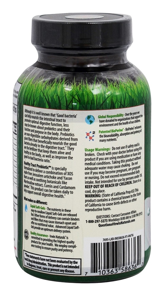 Comprar Prebiótico do Trato Saudável - 60 Softgels líquidos Irwin Naturals - Imagem 3