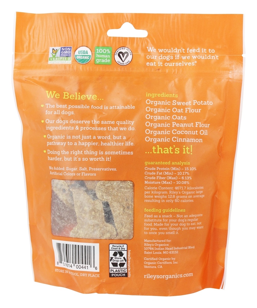 Comprar Cão de ossos grandes orgânicos trata receita de batata doce - 5 oz. Riley's Organics - Imagem 2
