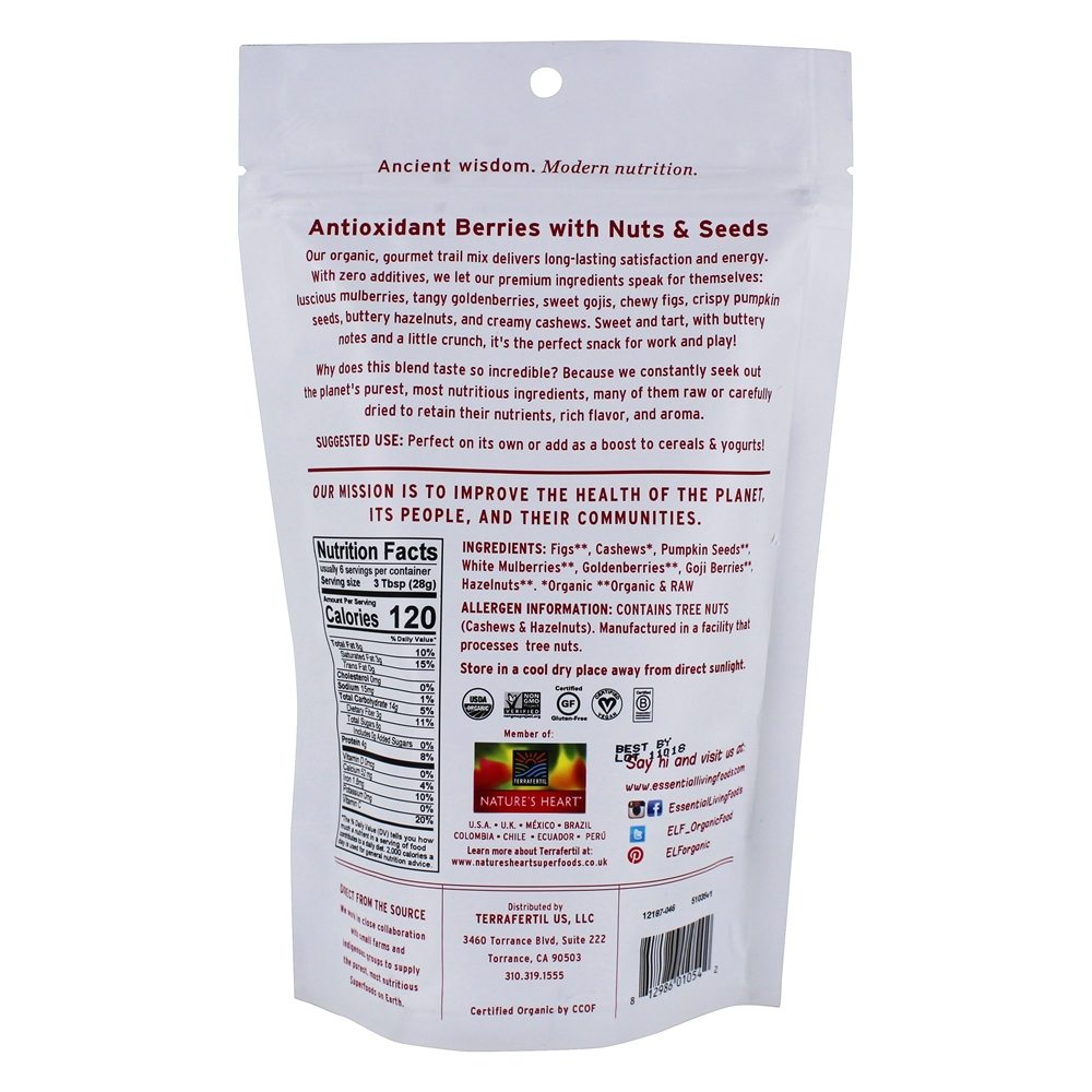 Comprar Orgânico Antioxidante Trilha Misturar Caju + Goji + Figo + Avelã - 6 oz. Essential Living Foods - Imagem 2