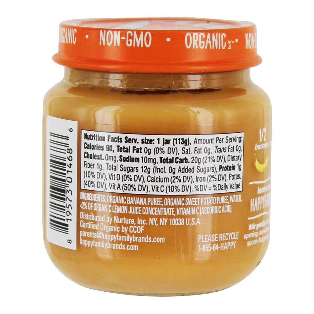 Comprar Estágio de Bebês Felizes e Orgânicos para Crianças 2 Comida para Bebês 6 + Meses de Bananas e Batatas Doces - 4 oz. Happy Family - Imagem 2