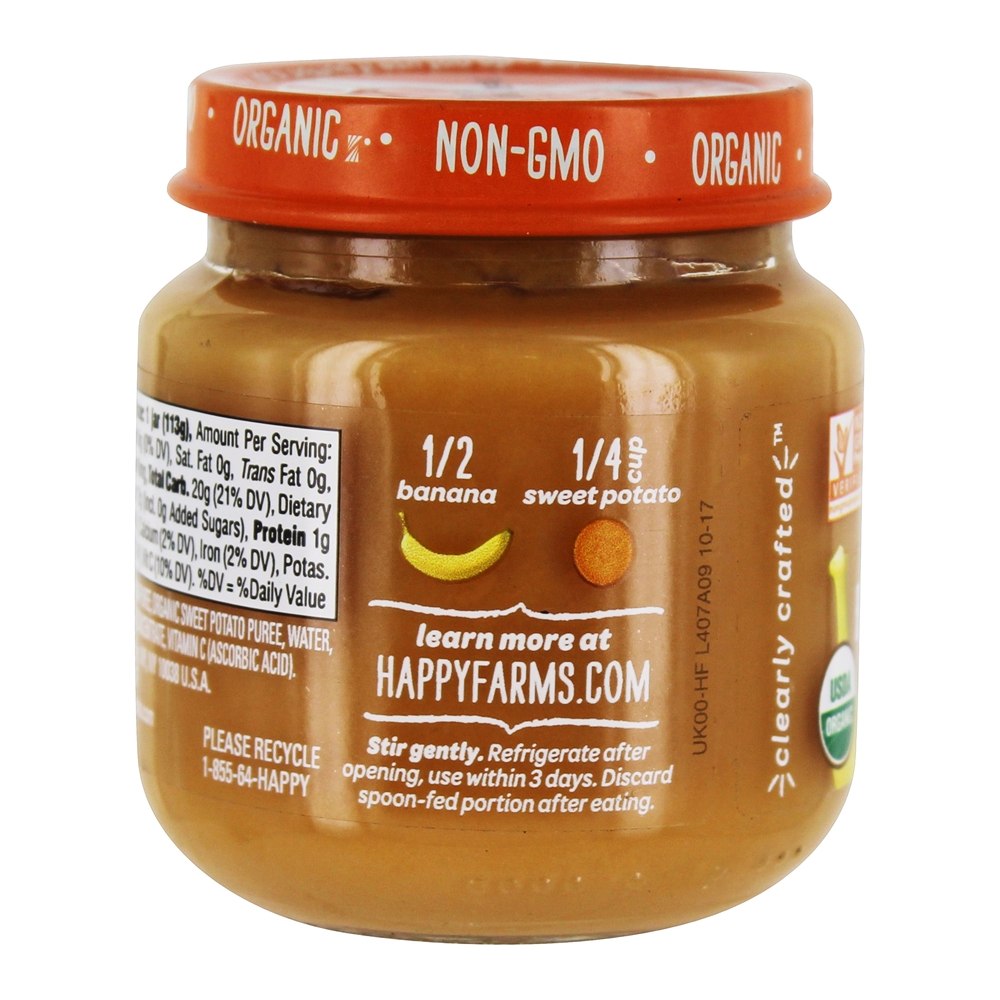 Comprar Estágio de Bebês Felizes e Orgânicos para Crianças 2 Comida para Bebês 6 + Meses de Bananas e Batatas Doces - 4 oz. Happy Family - Imagem 3