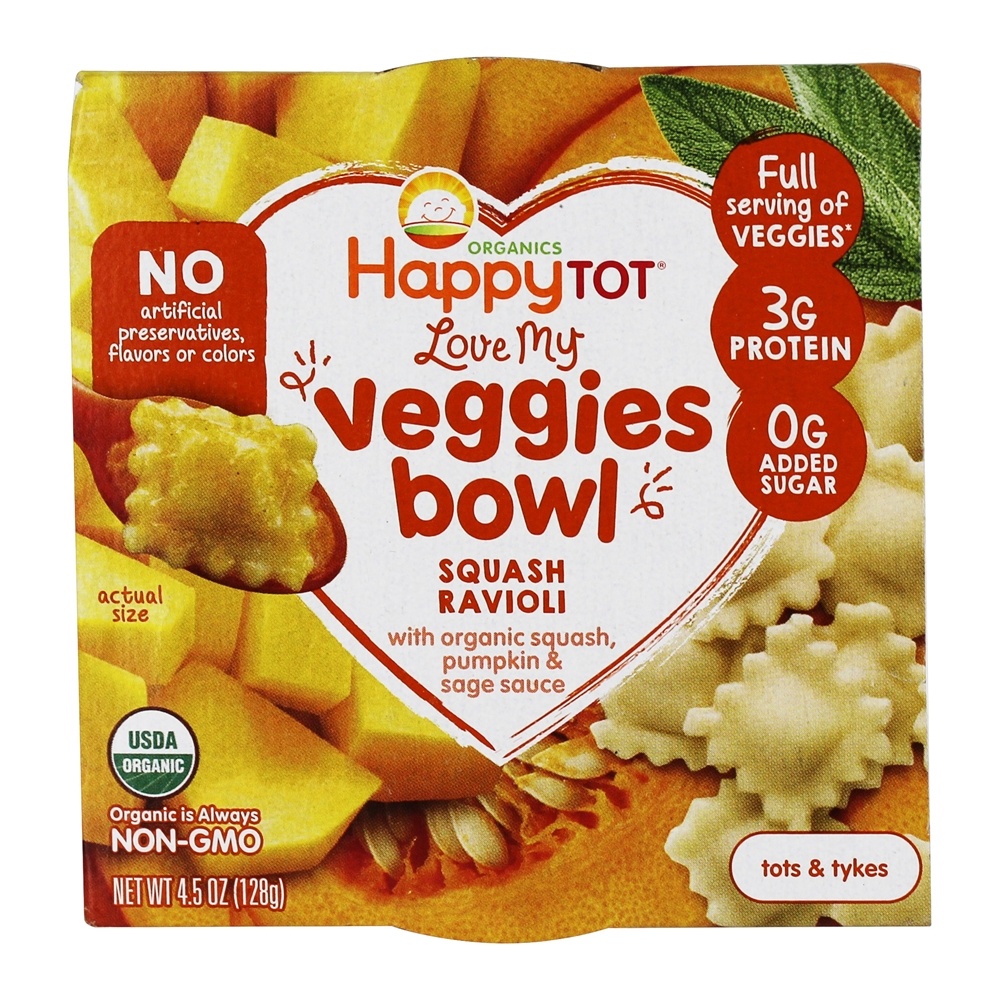 Comprar Feliz Tot Tots orgânicos & Tykes Love My Veggies Bowl Squash Ravioli - 4.5 oz. Happy Family