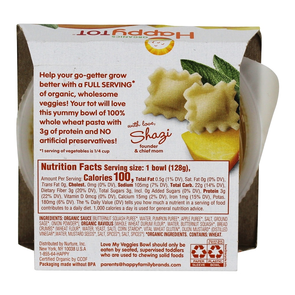 Comprar Feliz Tot Tots orgânicos & Tykes Love My Veggies Bowl Squash Ravioli - 4.5 oz. Happy Family - Imagem 2