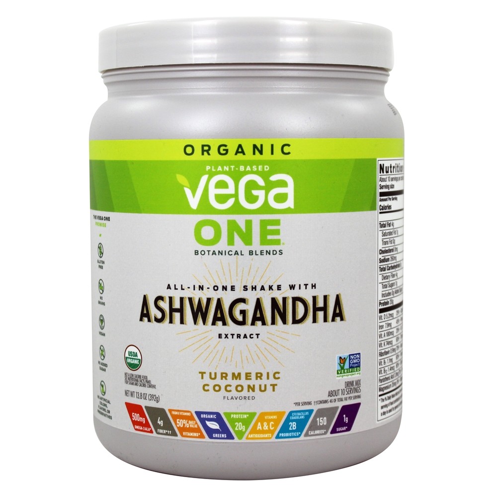Comprar Organic All-In-One Shake com Extrato de Ashwagandha Coco Cúrcuma - 13.8 oz. Vega