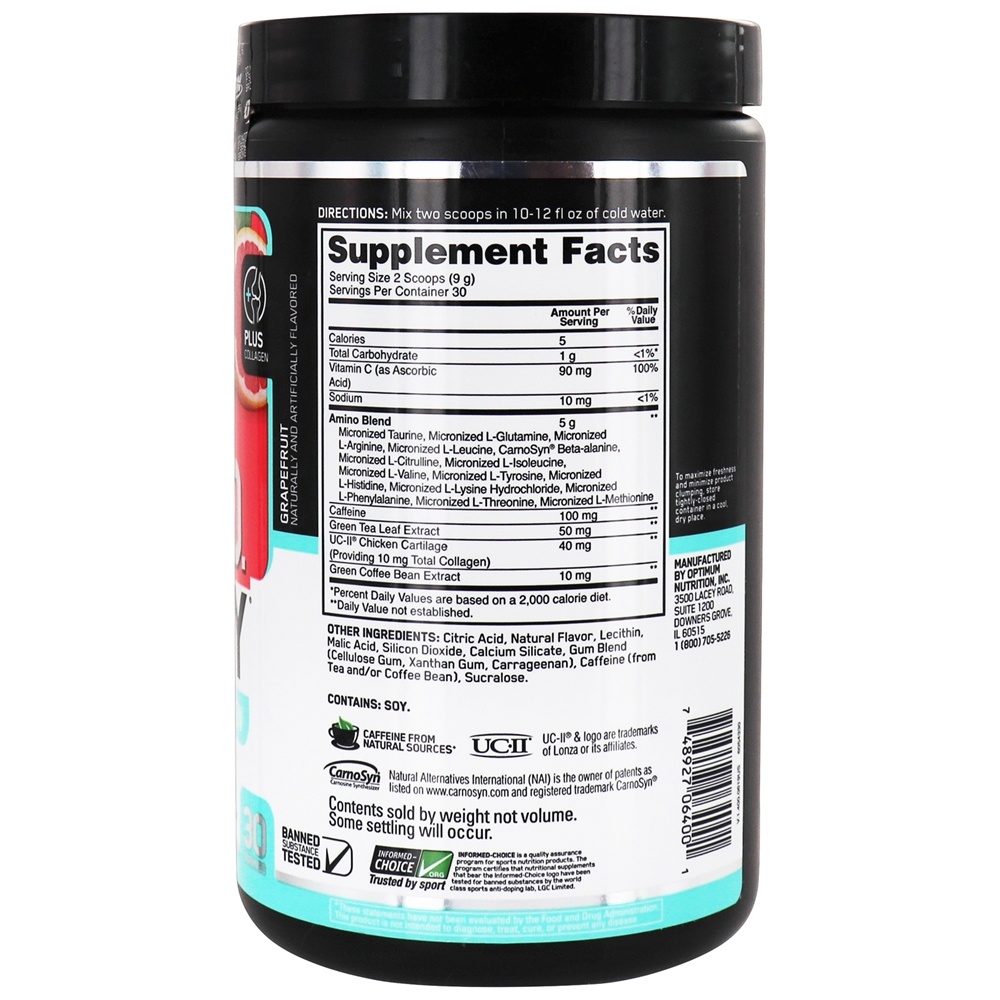 Comprar AmiN.O Essencial. Toranja Energy Powder Plus UC-II com colágeno - 9.5 oz. Optimum Nutrition - Imagem 2
