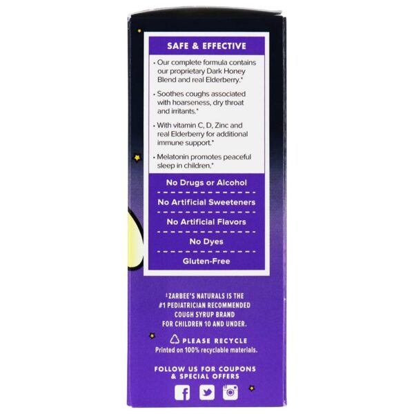 Comprar Xarope para a tosse noturno completo + mel escuro imune e baga natural de sabugueiro - 4 fl. oz. Zarbee's - Imagem 4