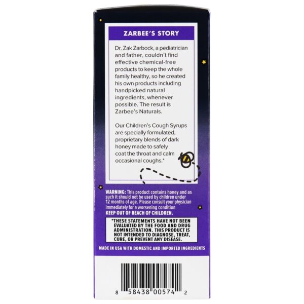 Comprar Xarope para a tosse noturno completo + mel escuro imune e baga natural de sabugueiro - 4 fl. oz. Zarbee's - Imagem 5