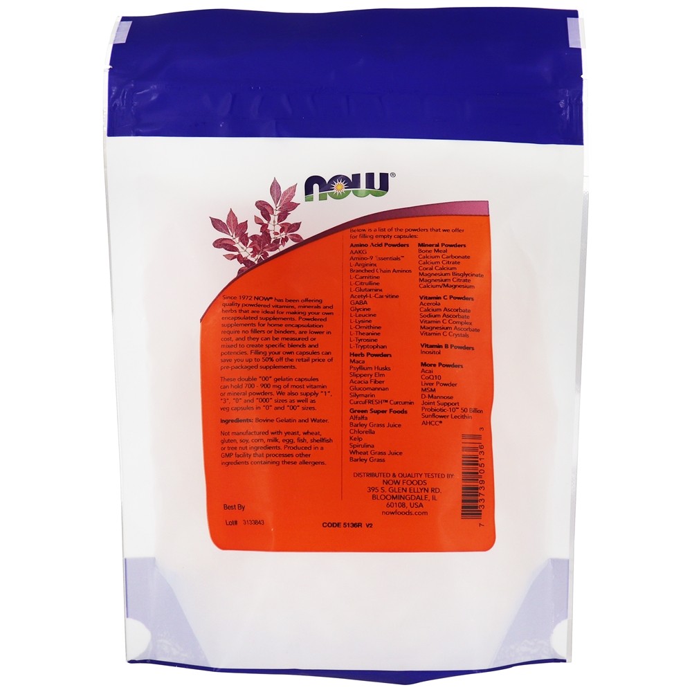 Comprar Cápsulas vazias de gelatina Double ' 00 ' Size - Cápsulas 250 NOW Foods - Imagem 2