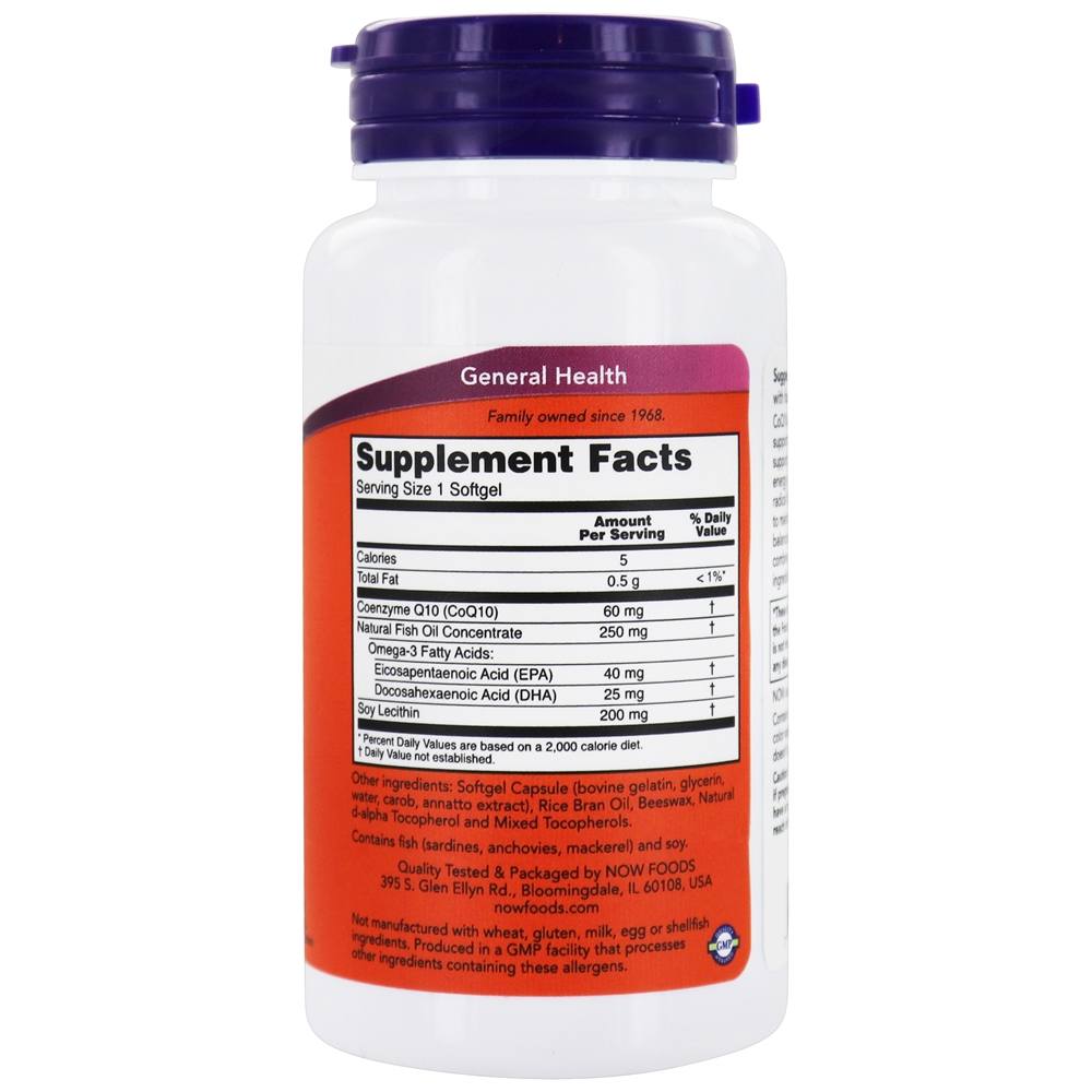 Comprar CoQ10 com Omega - 3 Óleo de Peixe 60 mg . - 60 Softgels NOW Foods - Imagem 2