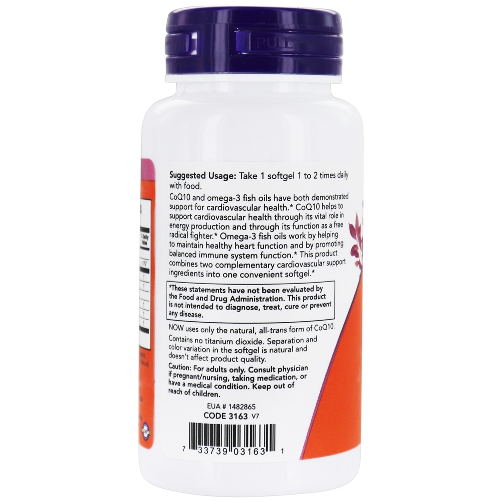 Comprar CoQ10 com Omega - 3 Óleo de Peixe 60 mg . - 60 Softgels NOW Foods - Imagem 3