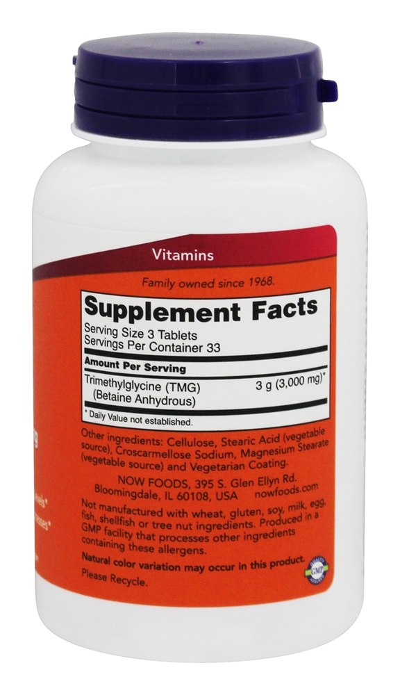 Comprar TMG (Trimetilglicina) 1000 - 100 Tablets NOW Foods - Imagem 2