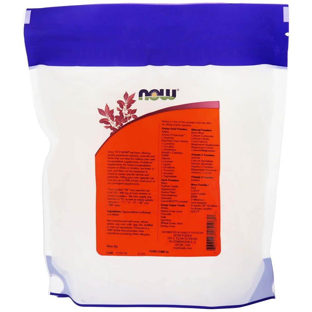 Comprar Cápsulas vegetais sem gelatina ' 00 ' - 750 Cápsula (s) vegetal (s) NOW Foods - Imagem 2