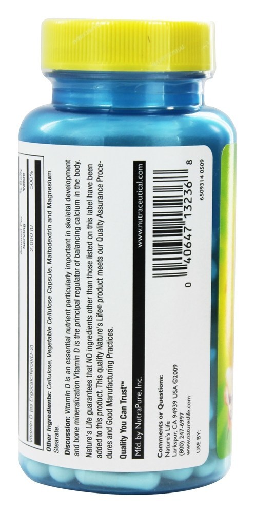Comprar Vitamina D2 2000 UI - Cápsulas vegetarianas 90 Nature's Life - Imagem 3
