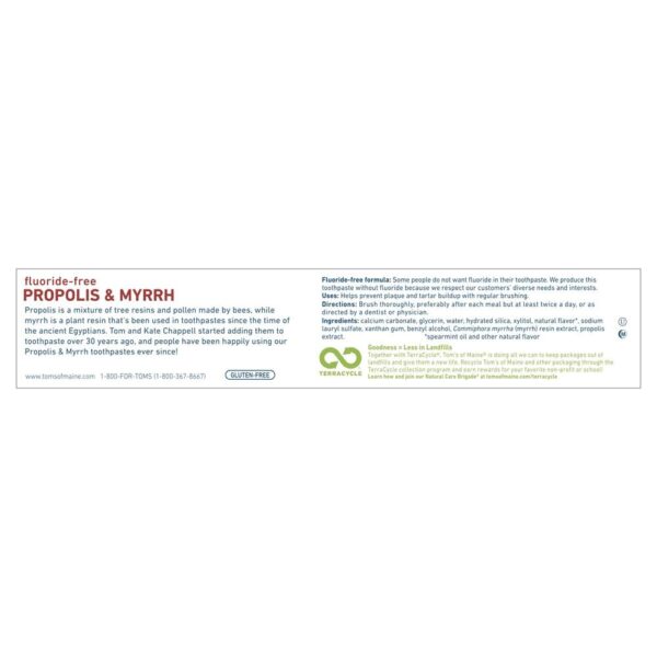 Comprar Creme Dental Natural Propolis & Mirra Fluoride-Free Hortelã - 5.5 oz. Tom's of Maine - Imagem 5