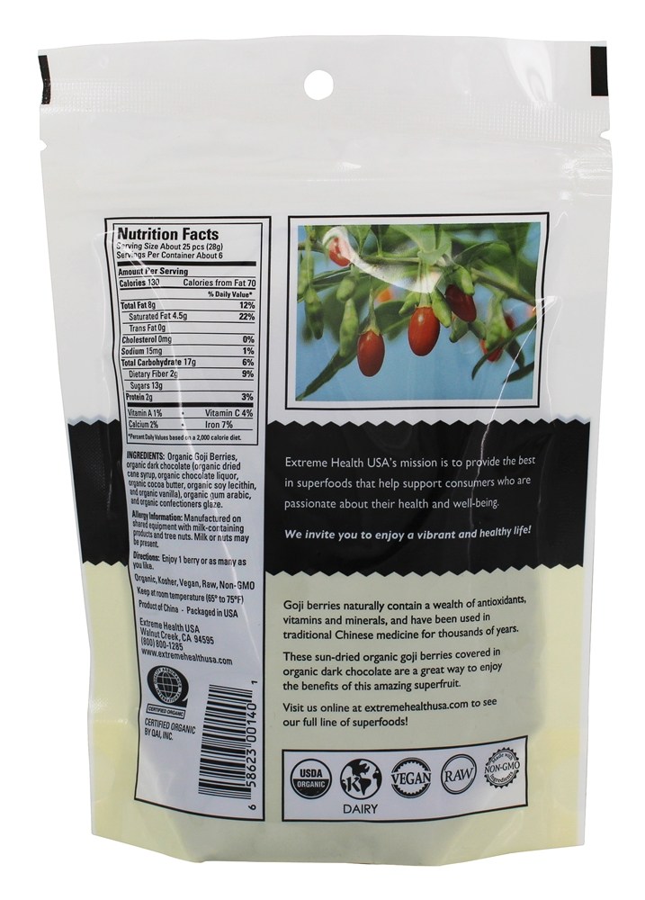 Comprar Bagas De Goji Com Cobertura De Chocolate Escuro - 6 oz. Extreme Health USA - Imagem 2