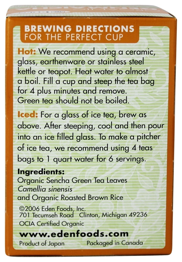 Comprar Chá Verde Orgânico Genmaicha com Arroz Integral - 16 Saquinhos de Chá Eden Foods - Imagem 2