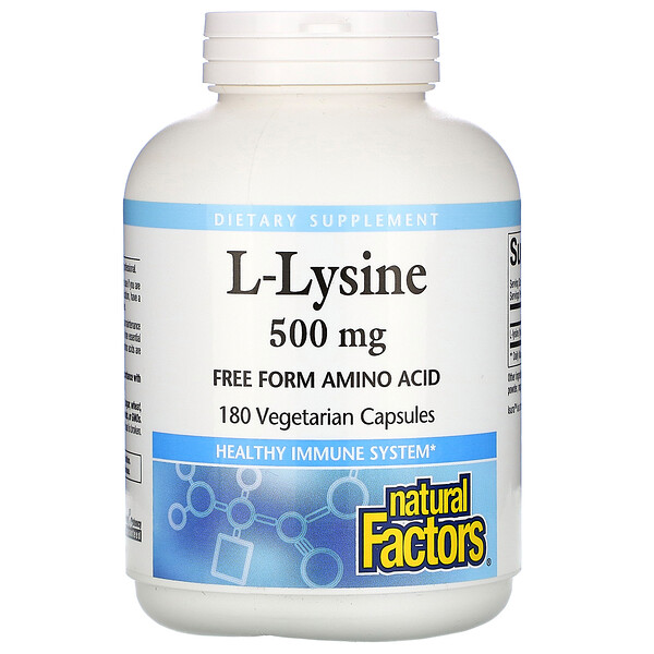 Comprar Natural Factors, L-Lysine, 500 mg, 180 Vegetarian Capsules