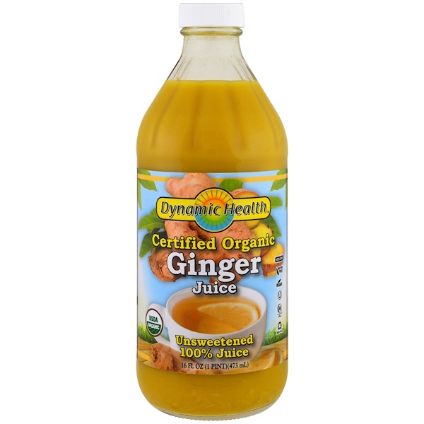 Comprar Dynamic Health Laboratories, Certified Organic Ginger, 100% Juice, Unsweetened, 16 fl oz (473 ml)