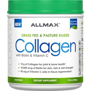 Comprar ALLMAX Nutrition, Grass Fed & Pasture Raised Collagen with 10,000 mcg Biotin + 90 mg Vitamin C, 15.5 oz (440 g)