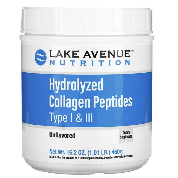 Comprar Lake Avenue Nutrition, Peptídeos de Colágeno Hidrolisado Tipos I e III, Sem Sabor, 460 g (1,01 lb)