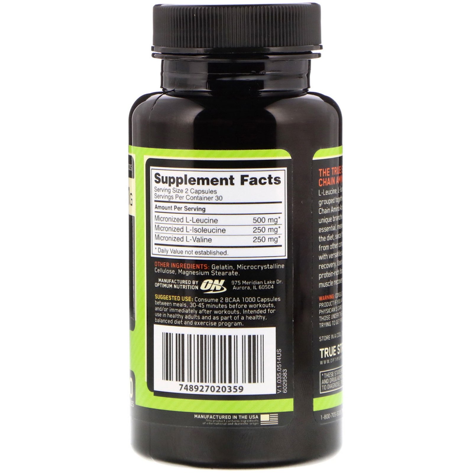 Comprar Optimum Nutrition, BCAA 1000 Caps, Tamanho Grande, 1 g, 60 Cápsulas - Imagem 2