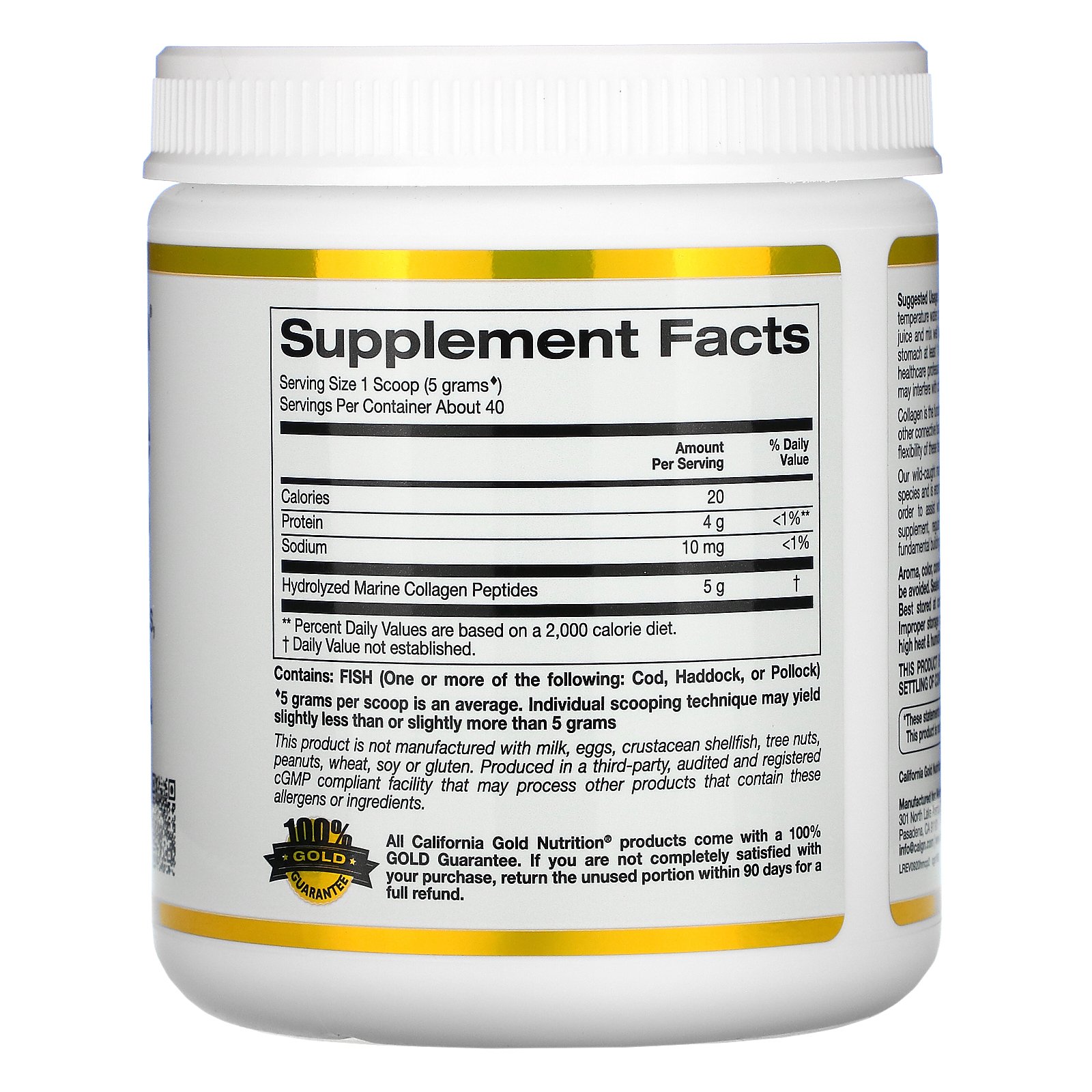 Comprar California Gold Nutrition, Peptídeos de Colágeno Marinho Hidrolisado, Sem Sabor, 200 g (7,05 oz) - Imagem 2