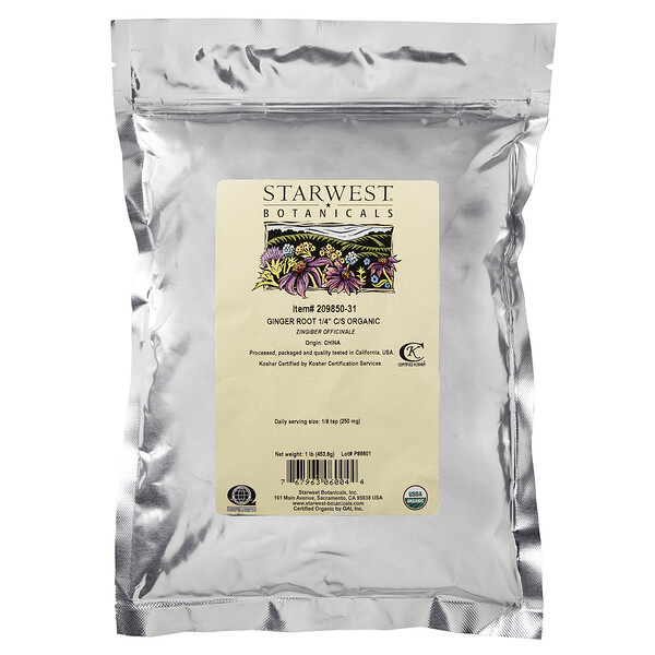 Comprar Starwest Botanicals, Gengibre 1/4” C/S, Orgânico, 453,6 g (1 lb)