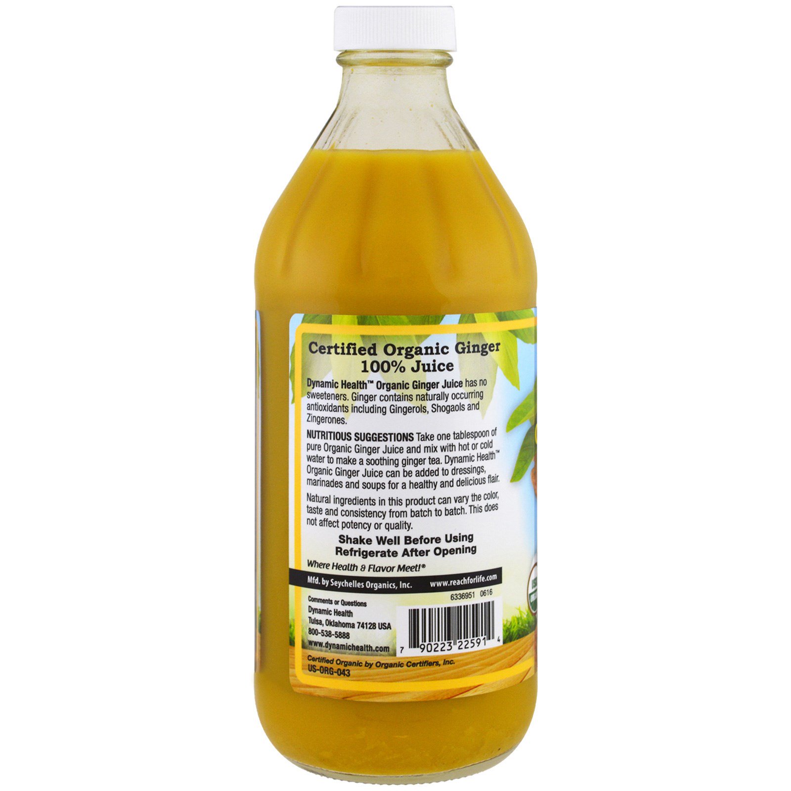 Comprar Dynamic Health Laboratories, Certified Organic Ginger, 100% Juice, Unsweetened, 16 fl oz (473 ml) - Imagem 3