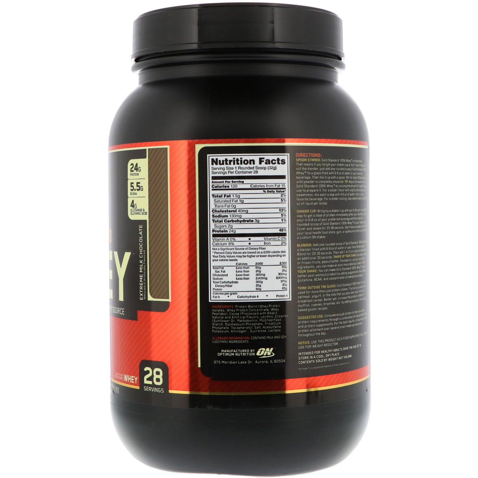 Comprar Optimum Nutrition, Gold Standard 100% Whey, Chocolate ao Leite, 909 g (2 lb) - Imagem 2