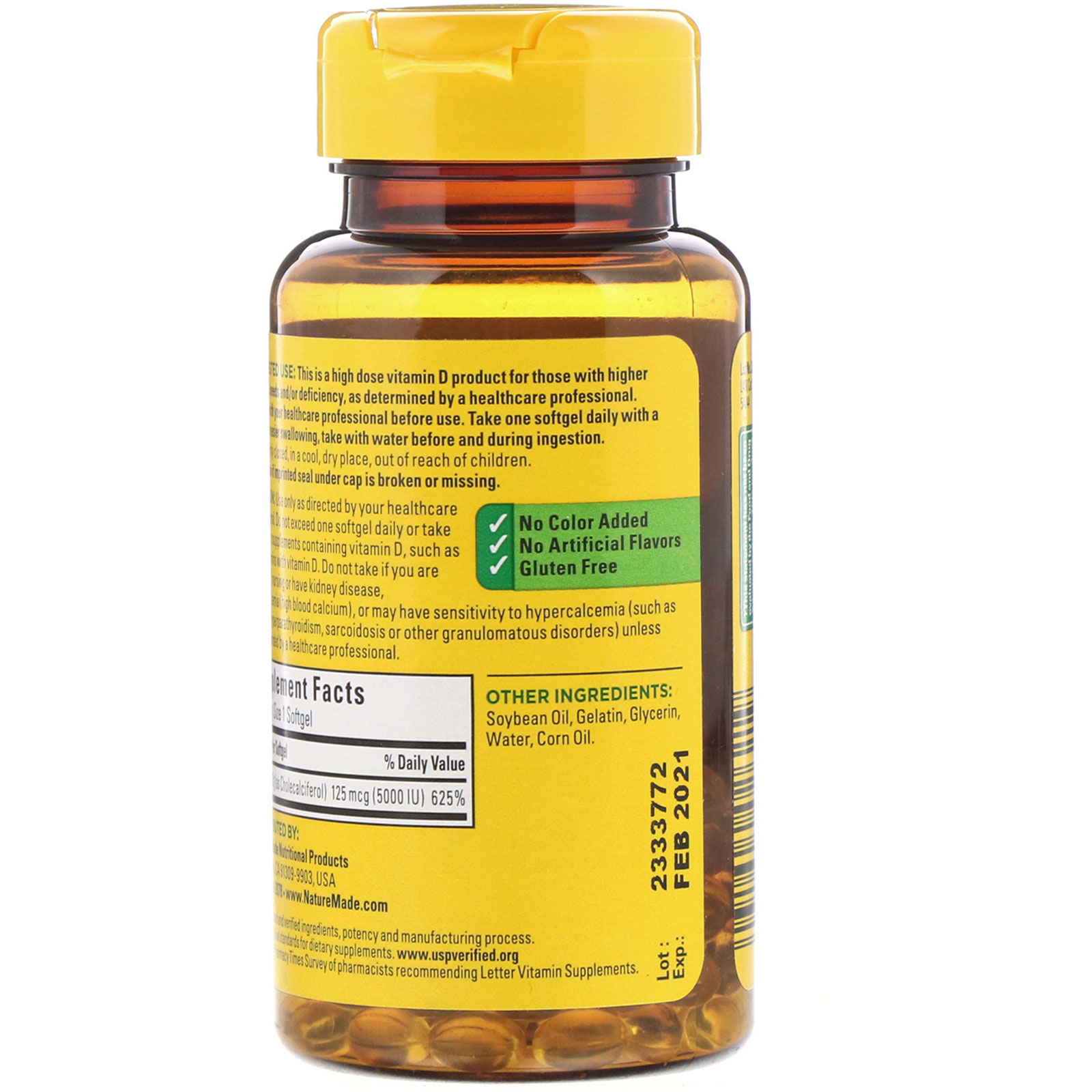 Comprar Nature Made, D3, Extra Strength, 125 mcg, 90 Softgels - Imagem 3