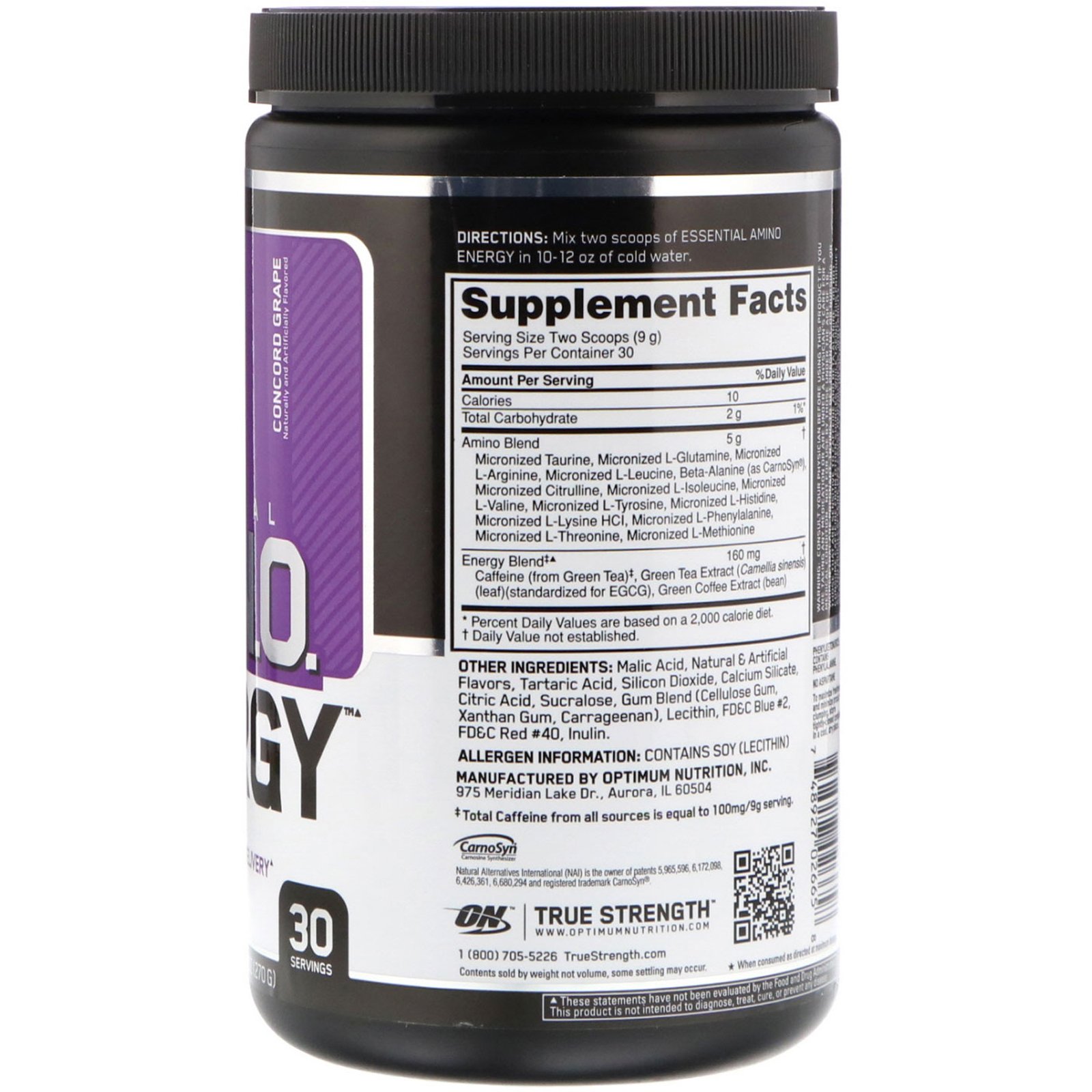 Comprar Optimum Nutrition, Essential Amin.O. Energy, Uva Concord, 270 g (9,5 oz) - Imagem 2