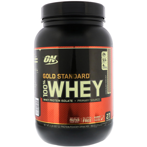 Comprar Optimum Nutrition, Gold Standard, 100% Whey, Avelã com Chocolate, 907 g (2 lb)