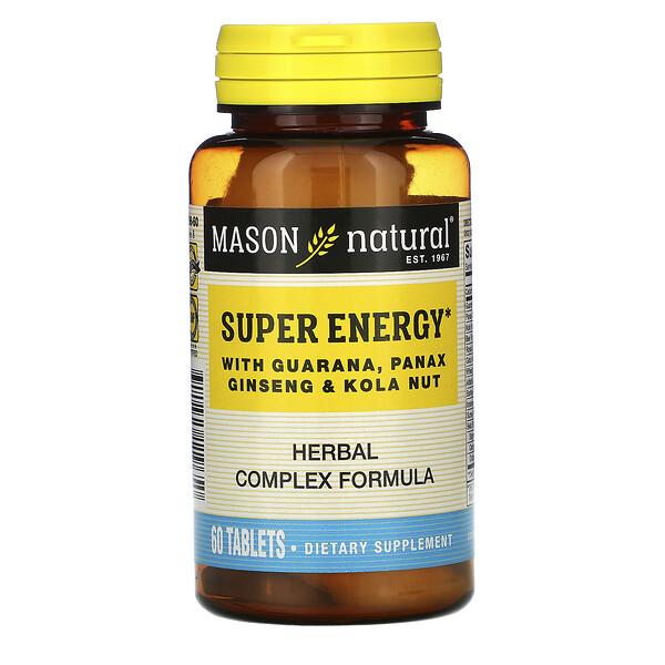 Comprar Mason Natural, Super Energy with Guarana, Panax Ginseng & Kola Nut, 60 Tablets