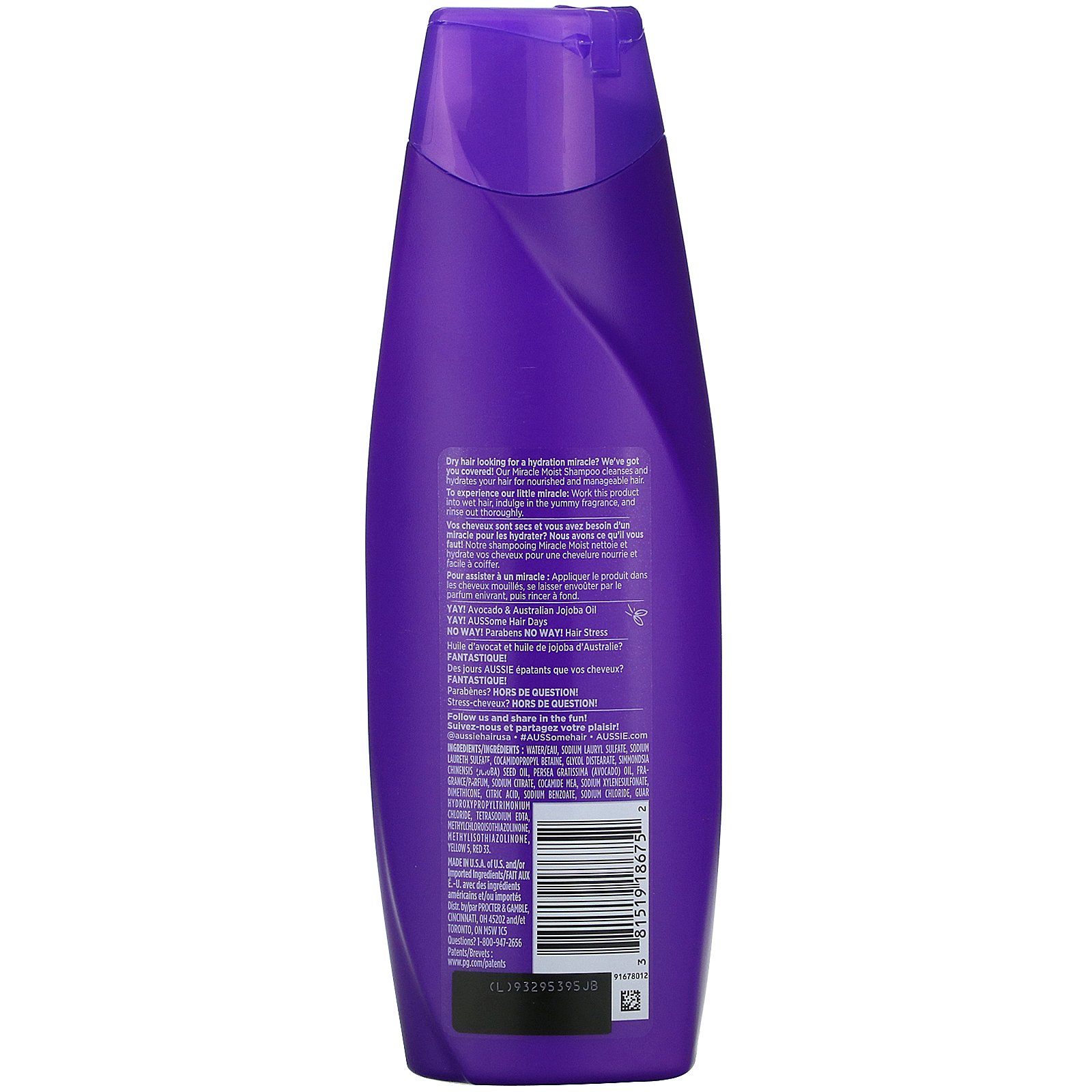 Comprar Aussie, Miracle Moist, Shampoo, Abacate e Óleo de Jojoba Australiano, 360 ml (12,1 fl oz) - Imagem 2