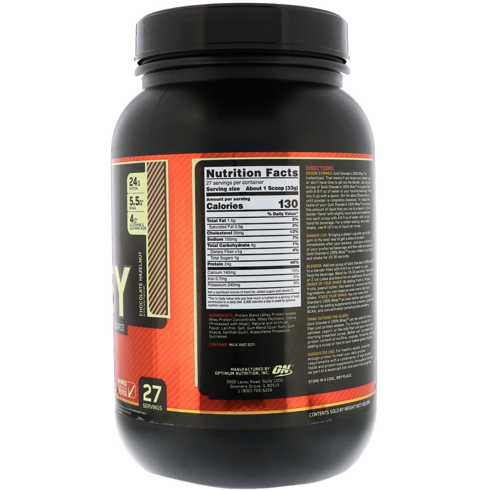 Comprar Optimum Nutrition, Gold Standard, 100% Whey, Avelã com Chocolate, 907 g (2 lb) - Imagem 2