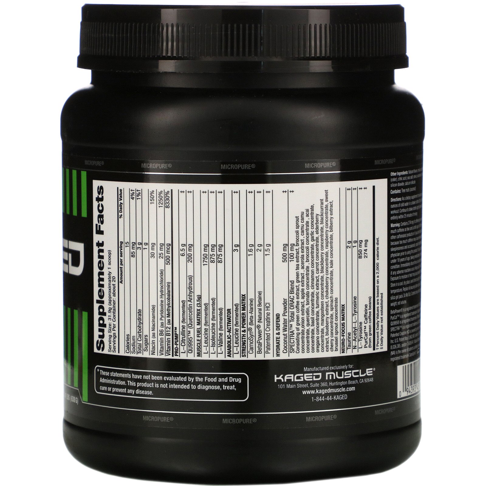 Comprar Kaged Muscle, PRE-KAGED, Pre-Workout Primer, Fruit Punch, 1.41 lbs (638 g) - Imagem 2