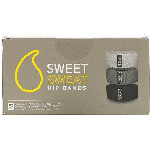 Comprar Sports Research, Sweet Sweat Hip Bands, Gray, 3 Bands