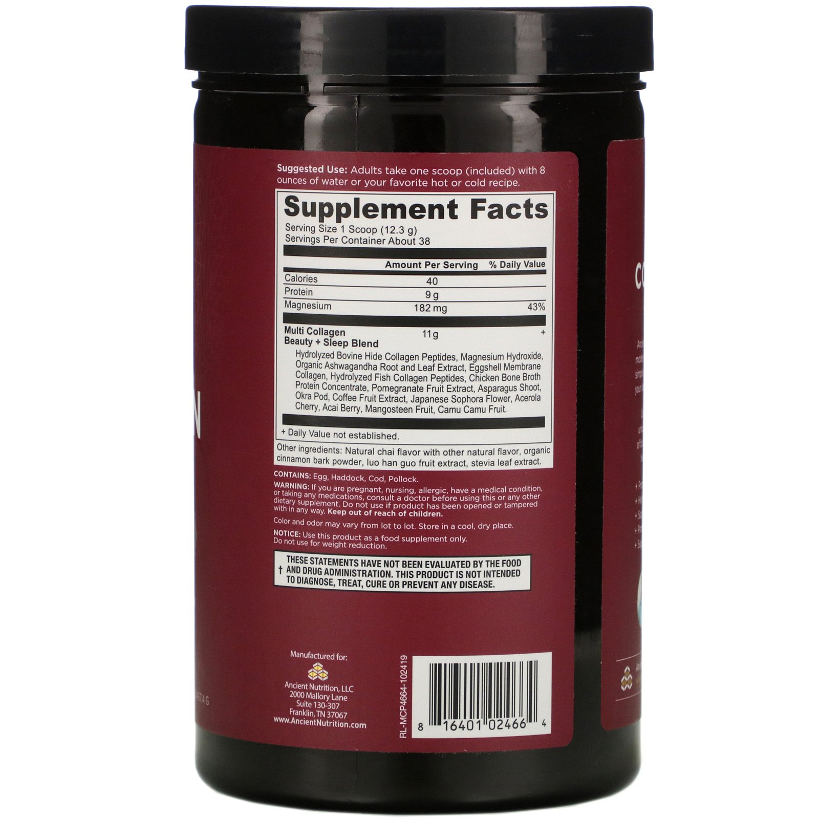 Comprar Dr. Axe / Ancient Nutrition, Multi Collagen Protein, Beauty + Sleep, Vanilla Chai, 16.5 oz (467.4 g) - Imagem 2