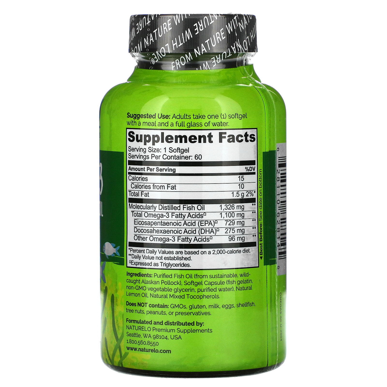 Comprar NATURELO, Omega-3, Triglyceride Fish Oil, 1,100 mg, 60 Softgels - Imagem 2
