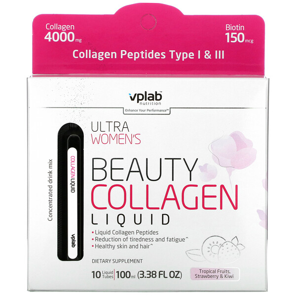 Comprar Vplab, Ultra Womens Beauty Collagen Liquid, Tropical Fruits, Strawberry & Kiwi , 4,000 mg, 10 Liquid Tubes